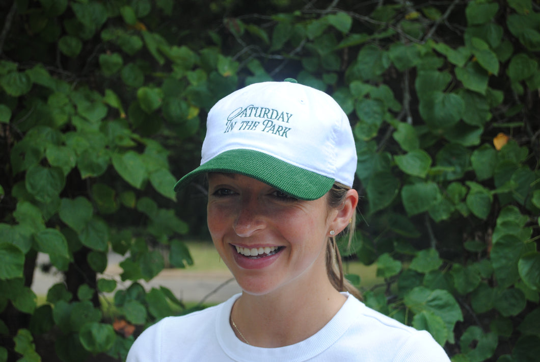 Saturday In The Park Hat - White/Emerald Green Corduroy